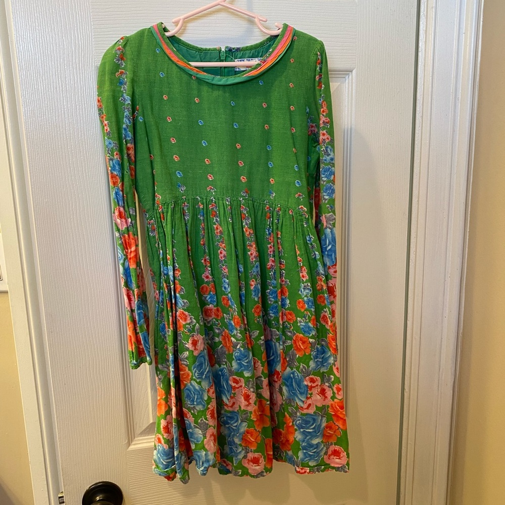 Girls green floral long sleeve dress